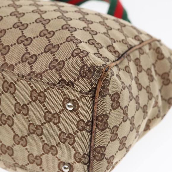 GUCCI GG Canvas Web Sherry Line Tote Bag Beige Green Red 145758 Auth 93992 - Picture 9 of 16